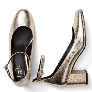 Gold metallic block heels